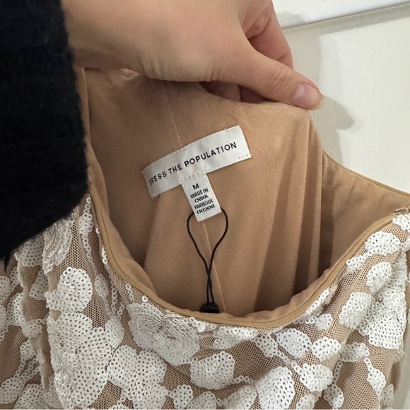 Dress the Population One-Shoulder Floral Mini Dress in White and Tan - Picture 12 of 15